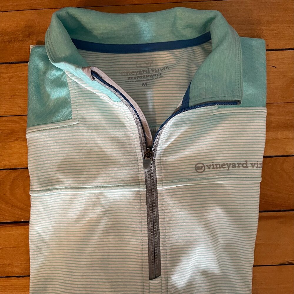 Vineyard Vines Light Blue Striped Long Sleeve Quarter Zip